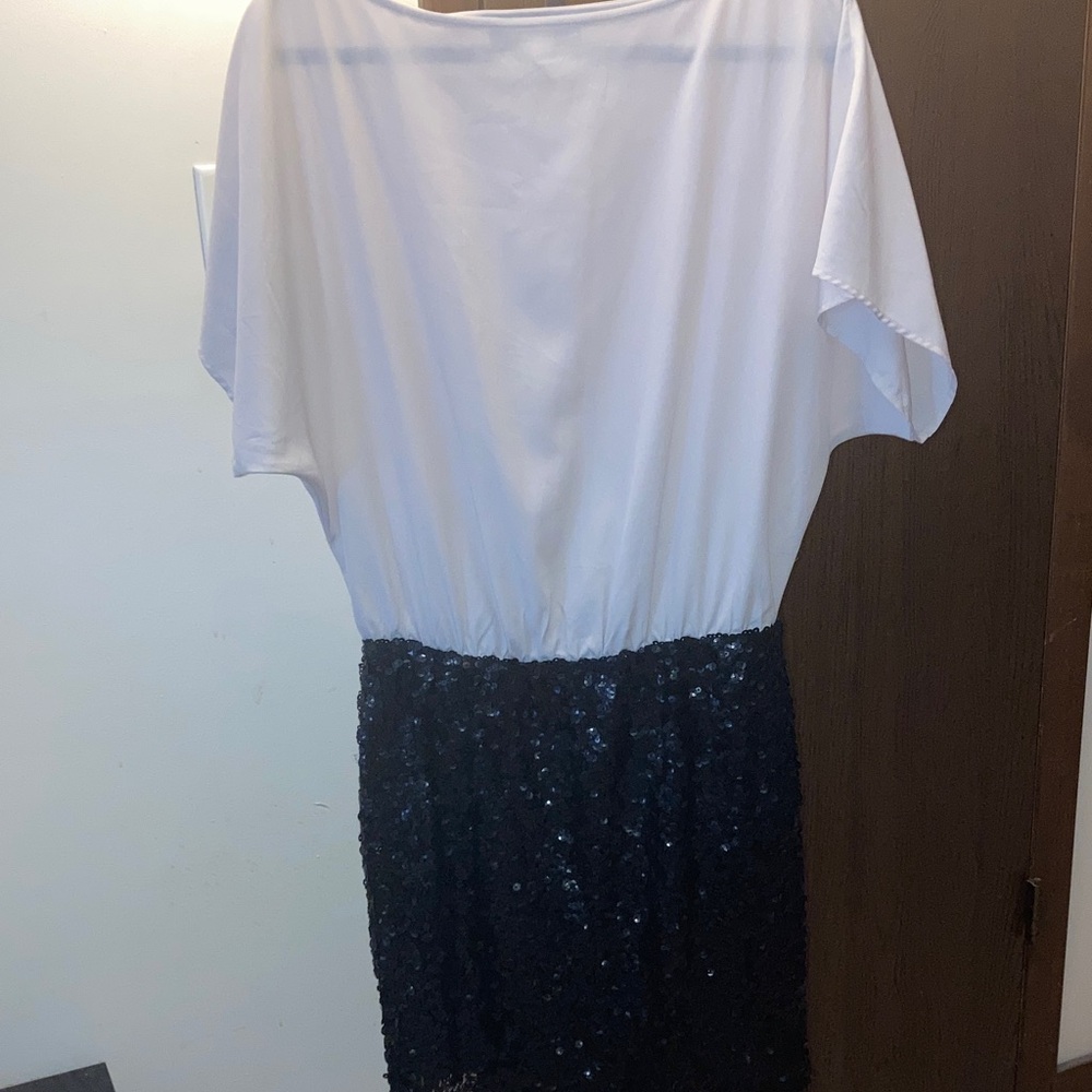 Jennifer Lopez Cream Top Black Sequin Midi Dress